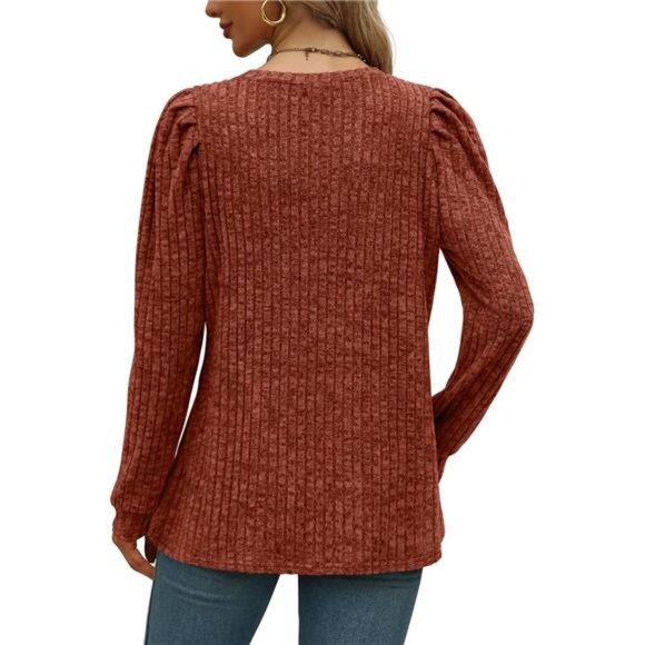 Women's Lightweight Crewneck Sweaters – Puff Sleeve Tunic Tops - Picture 4 of 5